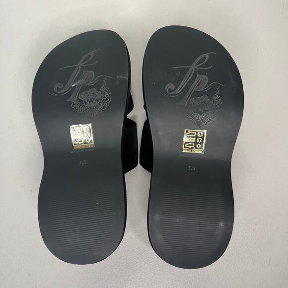 Free People Black Suede Leather Asbury Flatform Slides Size 7.5 - Picture 9 of 10